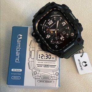 amBand Rugged Case with Band Black for Apple Watch New In Box M3 Series